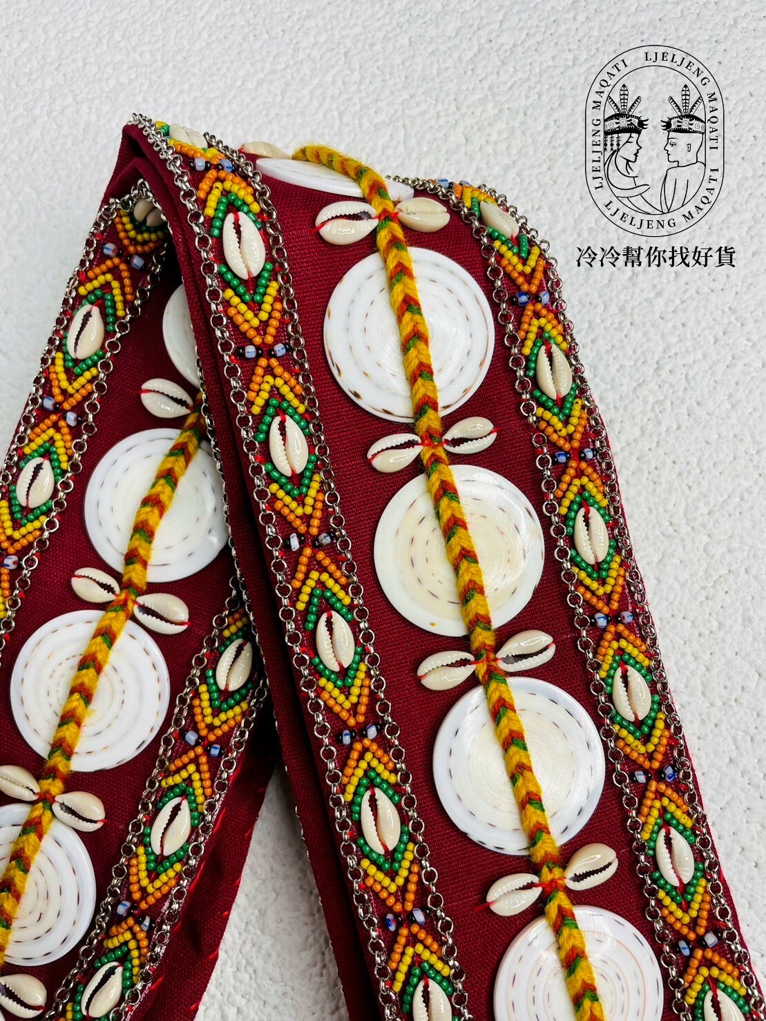 No.3紅色老布老繡珠拋光圓貝肩背帶8.5*185cm