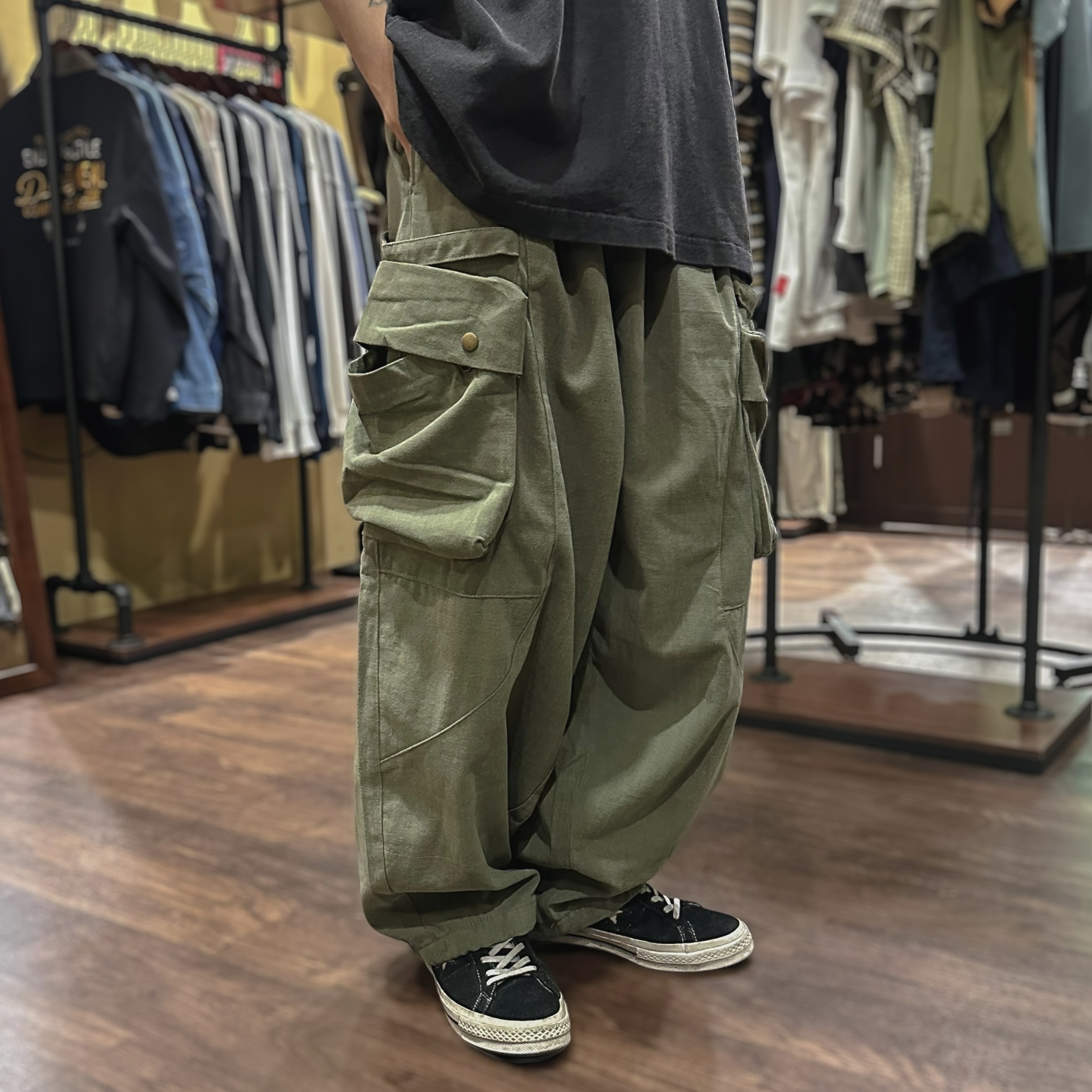 立體口袋廓型縮口長褲