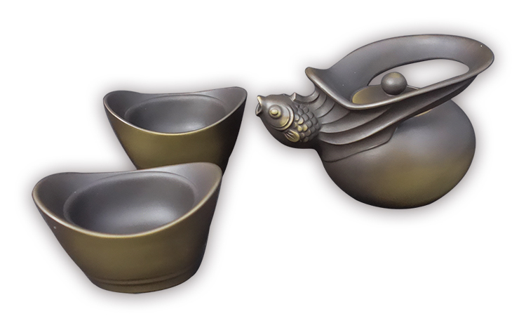 鹿港窯禮品館│金雞蛋茶具組-1壺2杯 禮盒