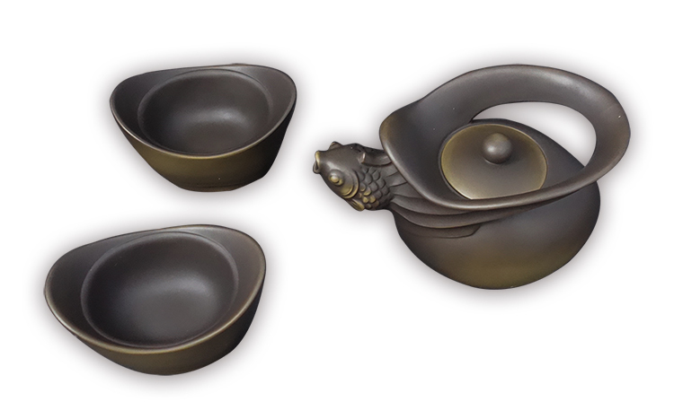 鹿港窯禮品館│金雞蛋茶具組-1壺2杯 禮盒