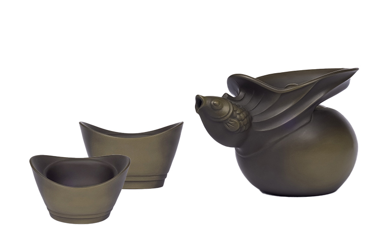 鹿港窯禮品館│金雞蛋茶具組-1壺2杯 禮盒