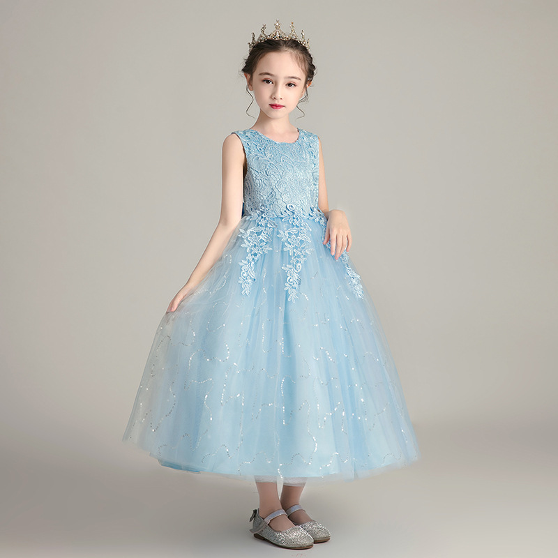 現貨 140.150cm 蕾絲繡花亮絲長禮服 3色 120-170cm #CK8991