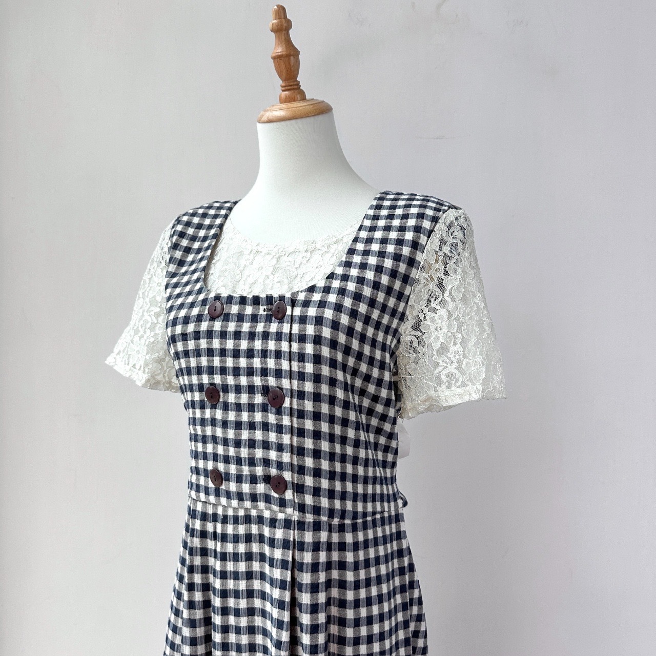 K.C.Spencer藍白格紋假兩件古著連身裙