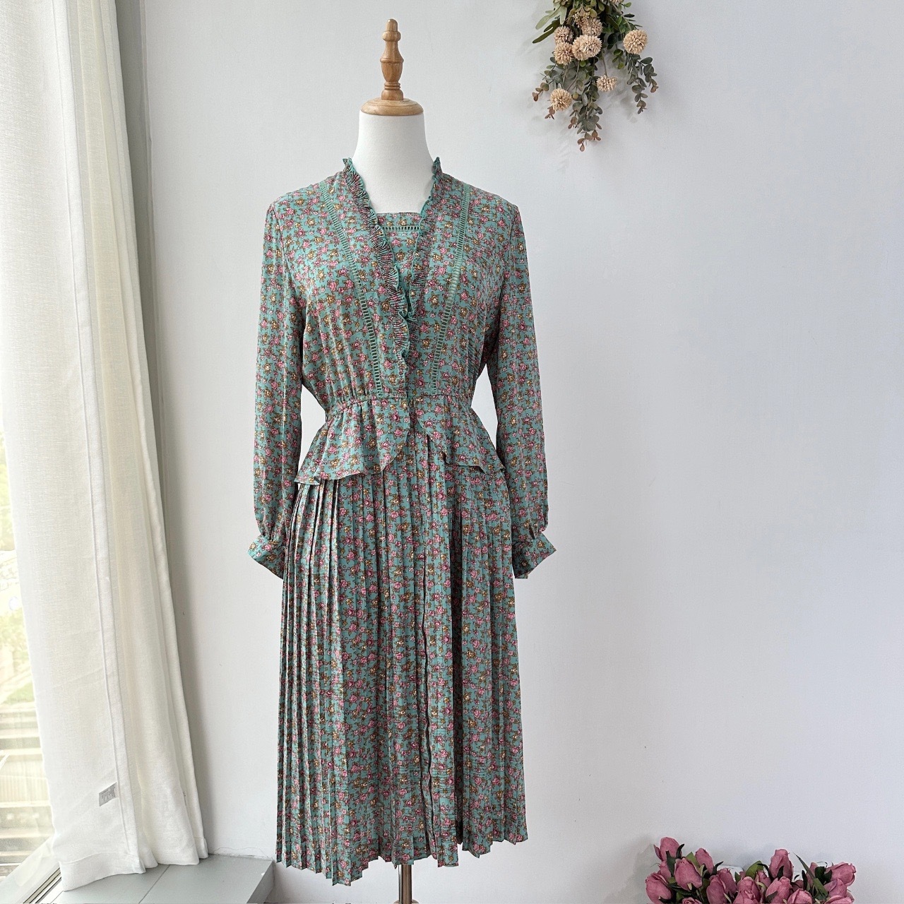 日本製春日碎花圖案古著連身裙