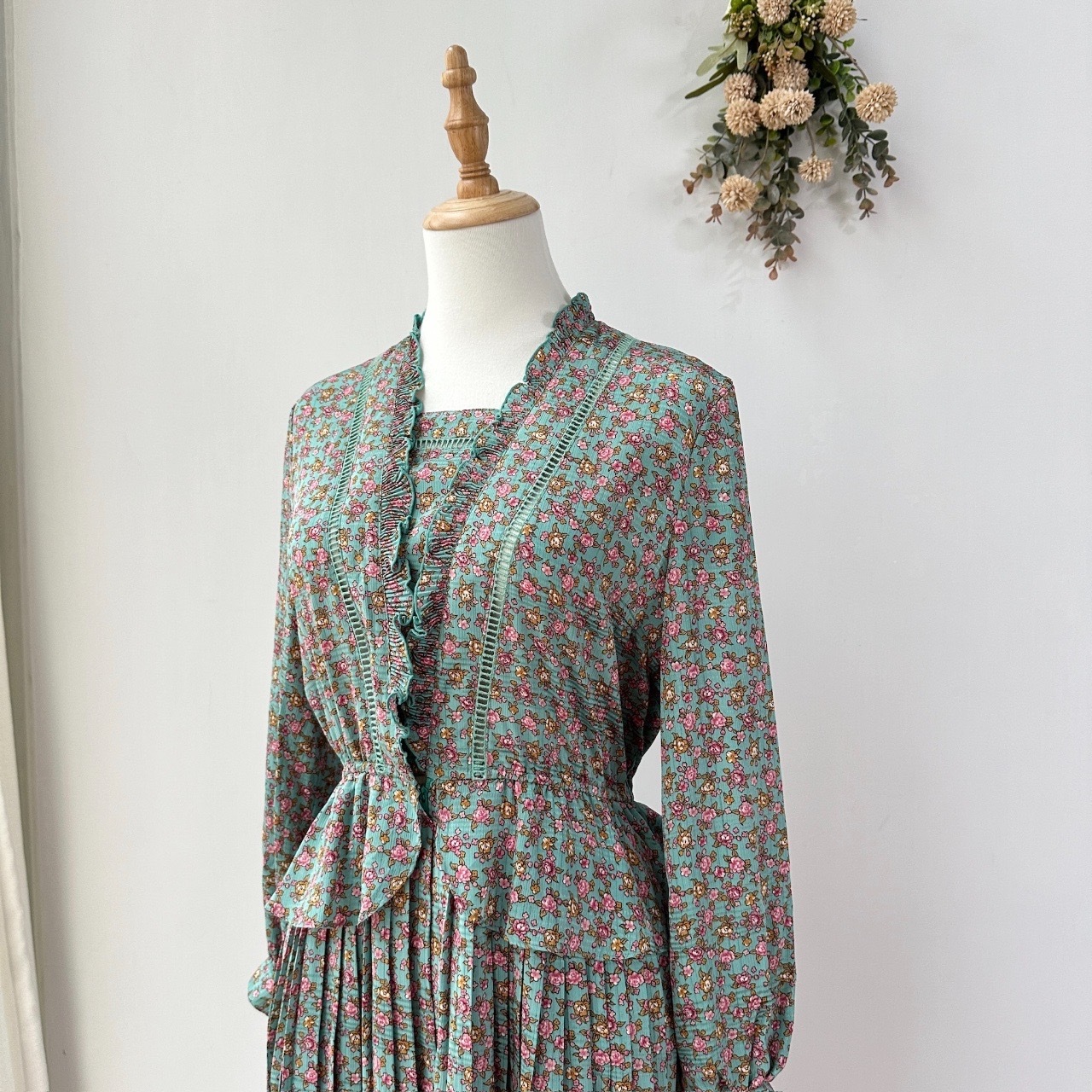 日本製春日碎花圖案古著連身裙