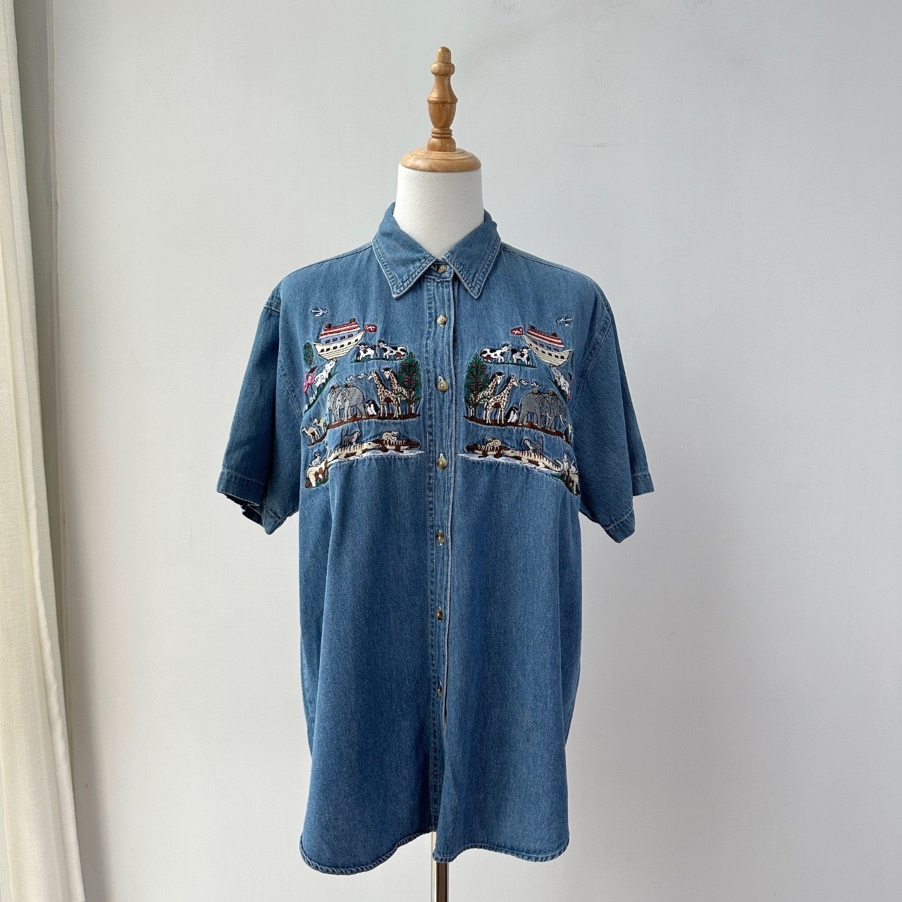 香港製挪亞方舟刺繡牛仔上衣