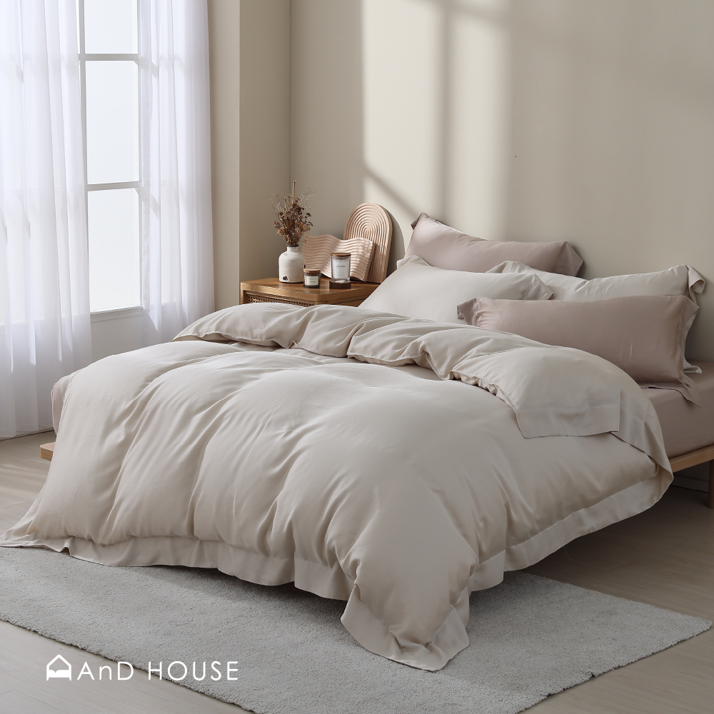 100支天絲｜100%萊賽爾｜雙色配｜淡茶米ｘ赫本棕