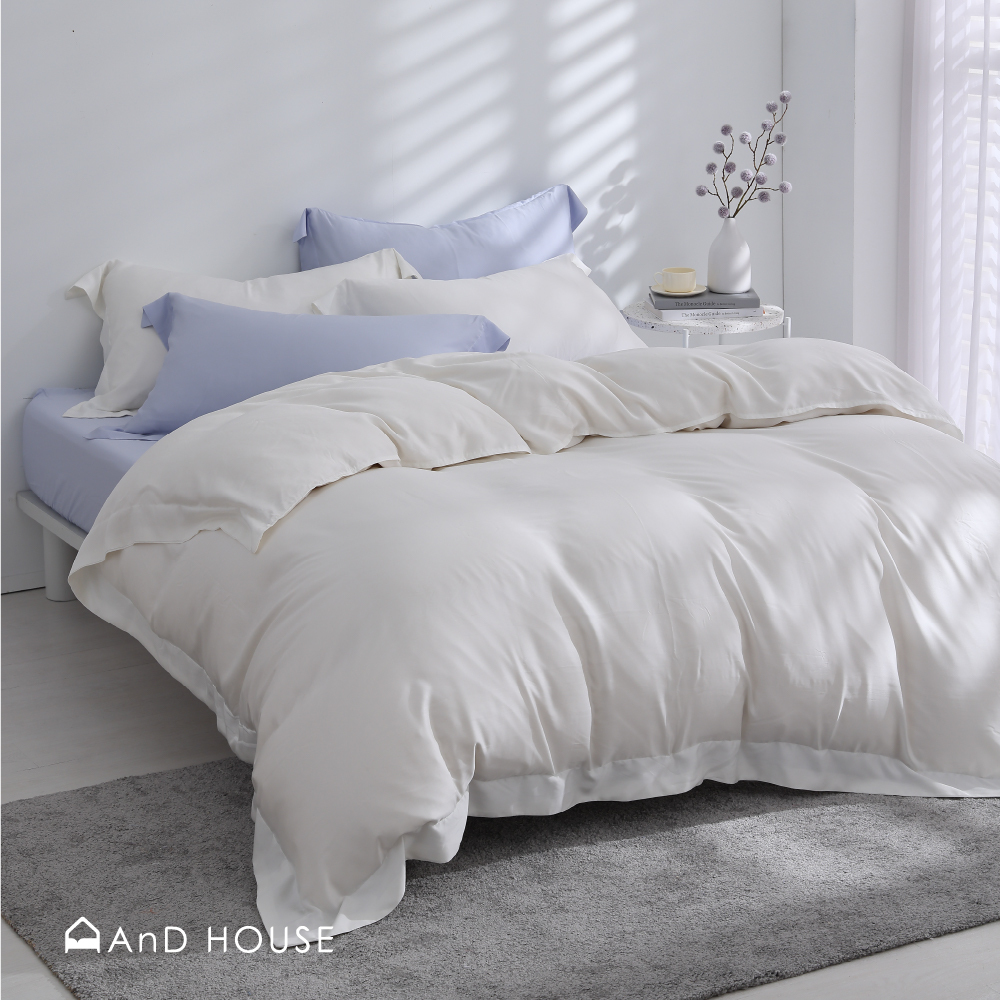 100支天絲｜100%萊賽爾｜雙色配｜淺冰紫ｘ奶杏白