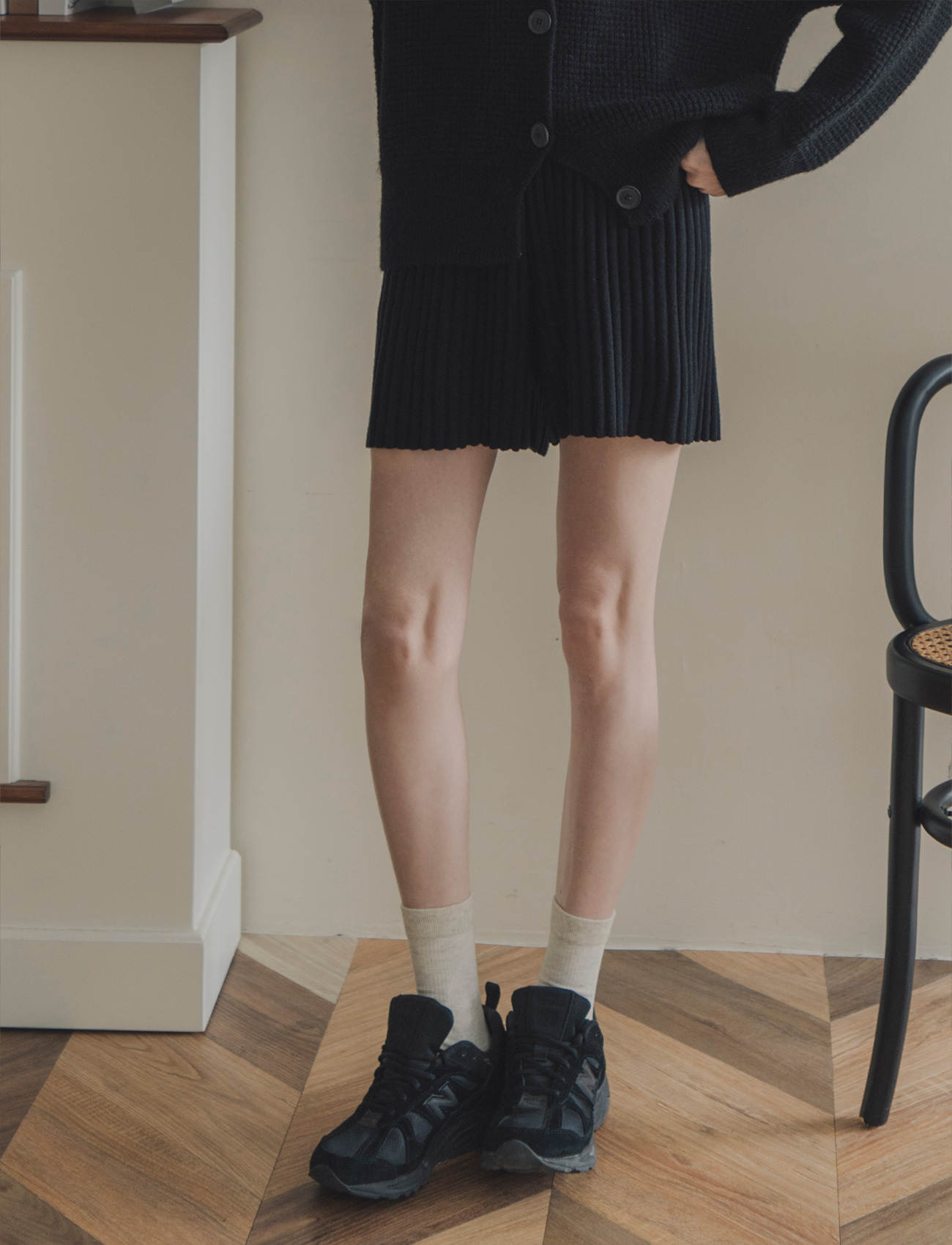 舒適坑條針織短褲