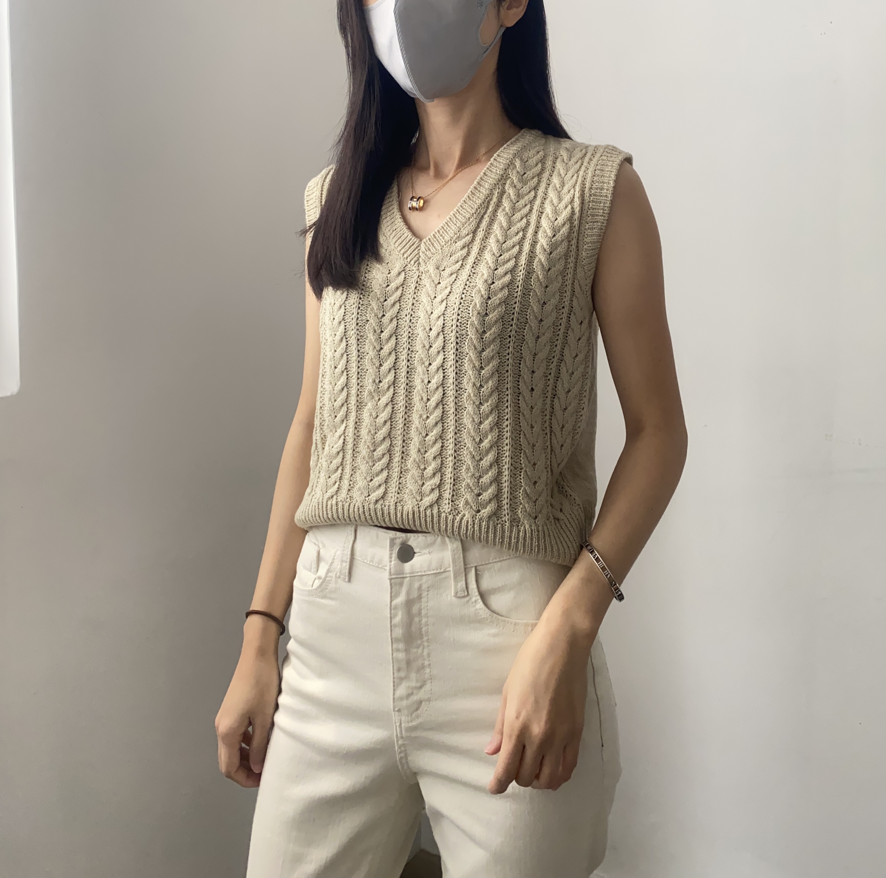 春款麻花針織背心