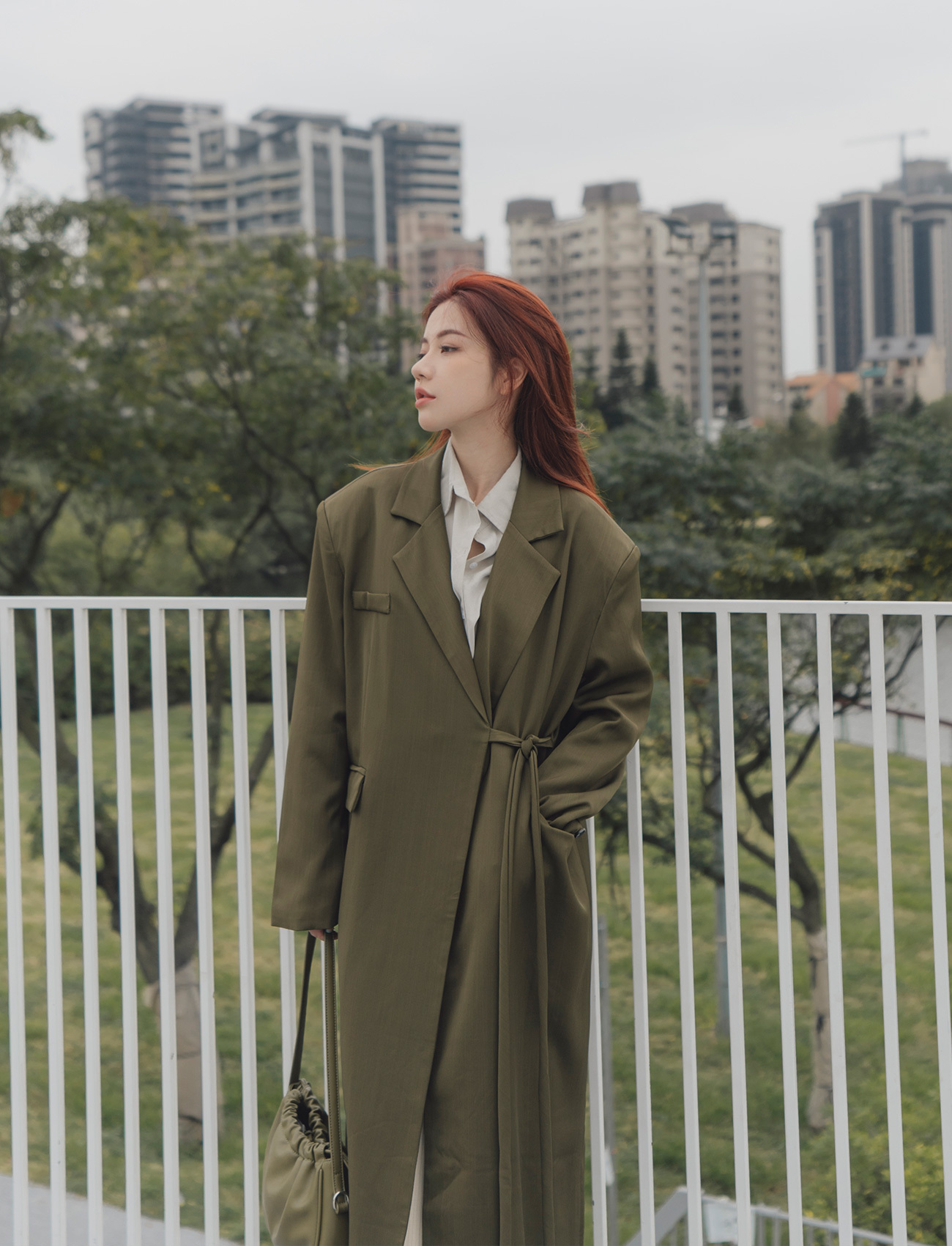 側綁繩長版西裝外套