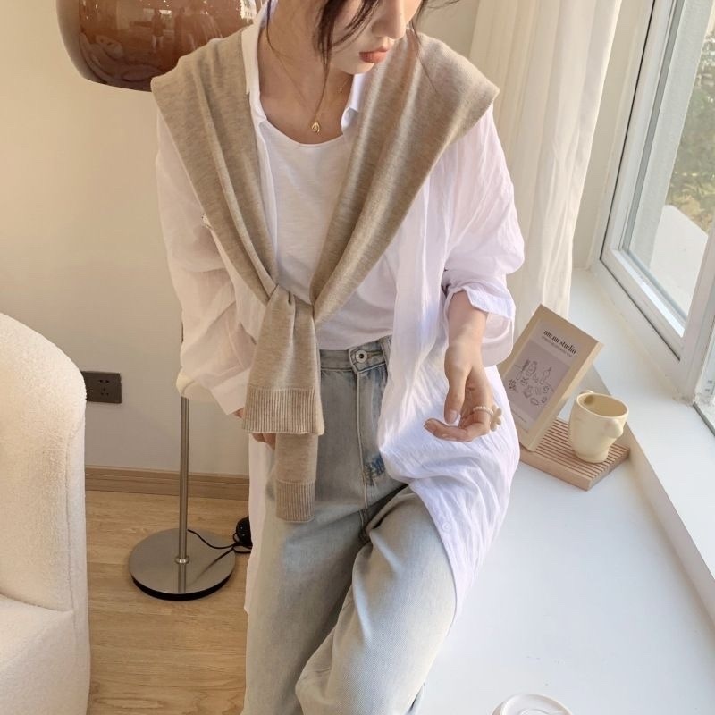 純色薄款針織小披肩