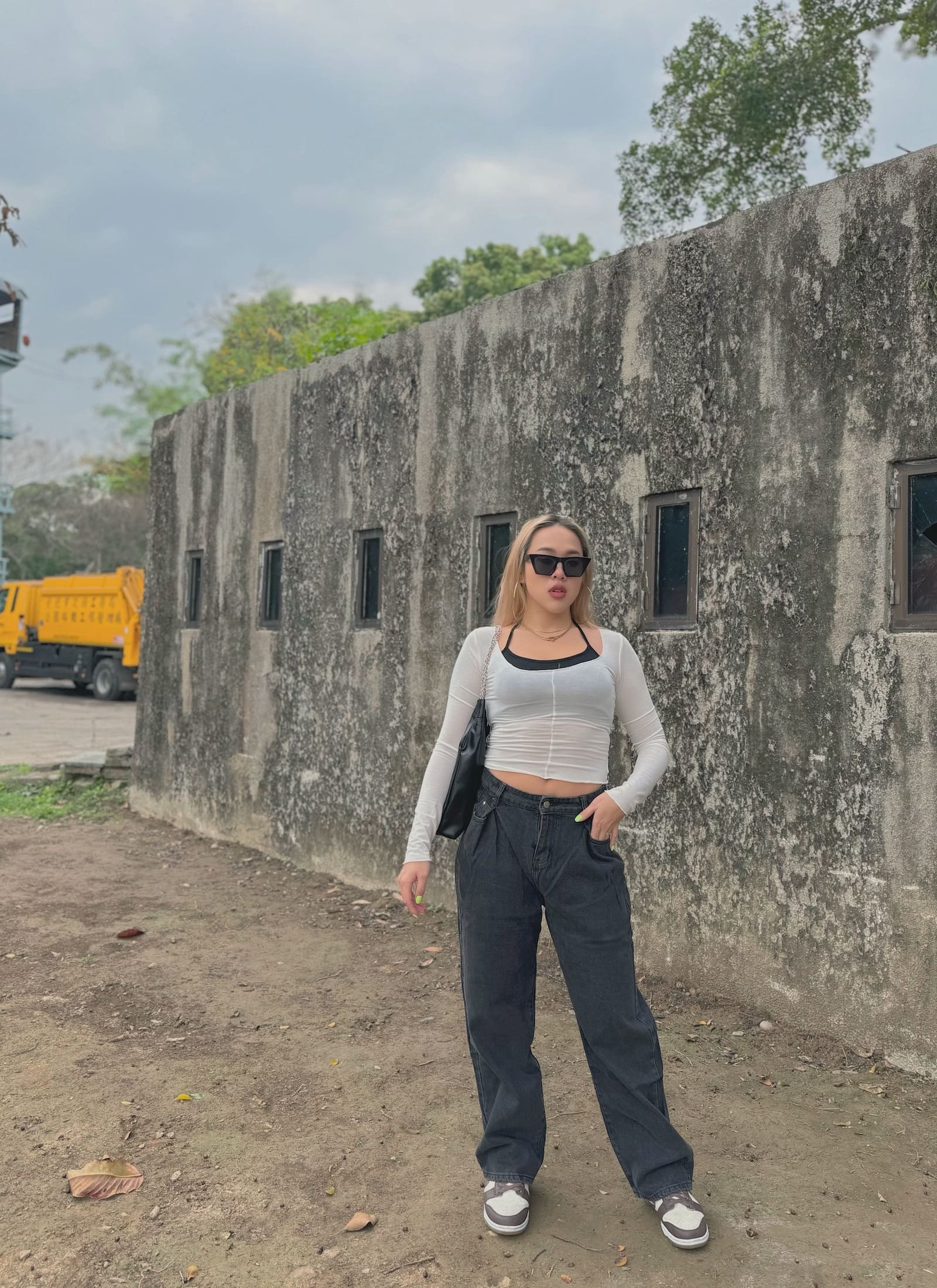 有胸墊✨透膚感B&W兩件式上衣