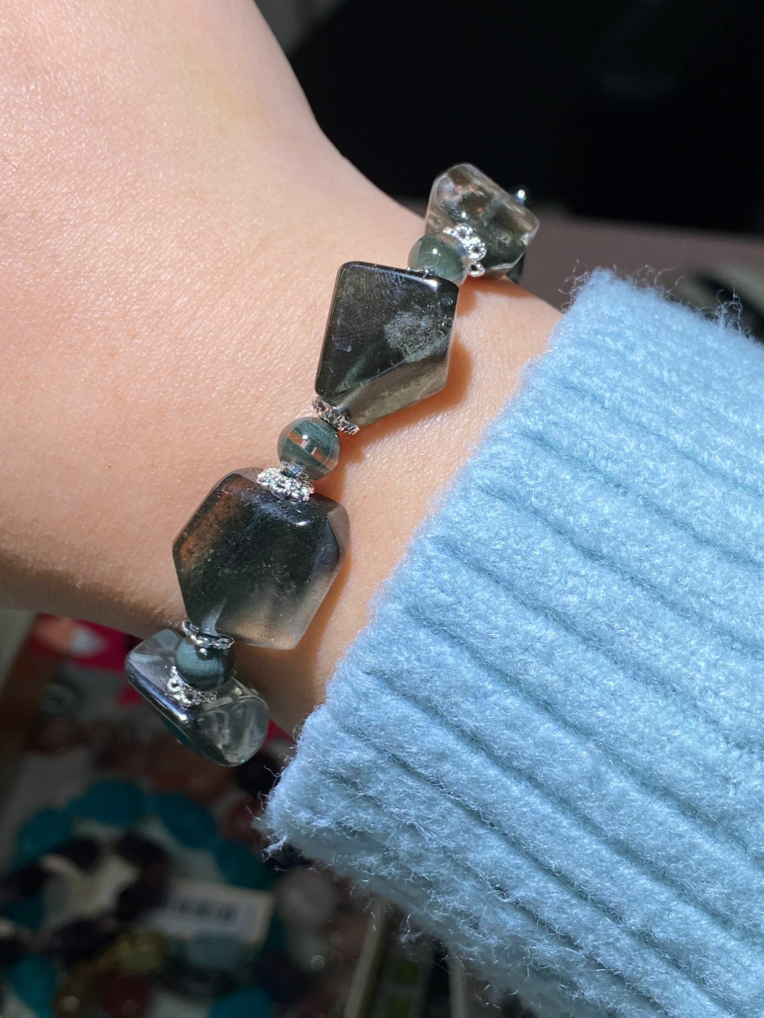 綠幽靈原石手串