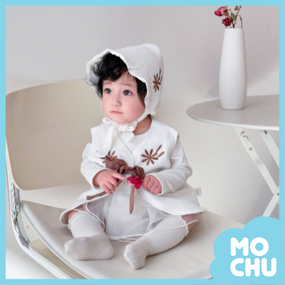 純白刺繡背心帽子組合