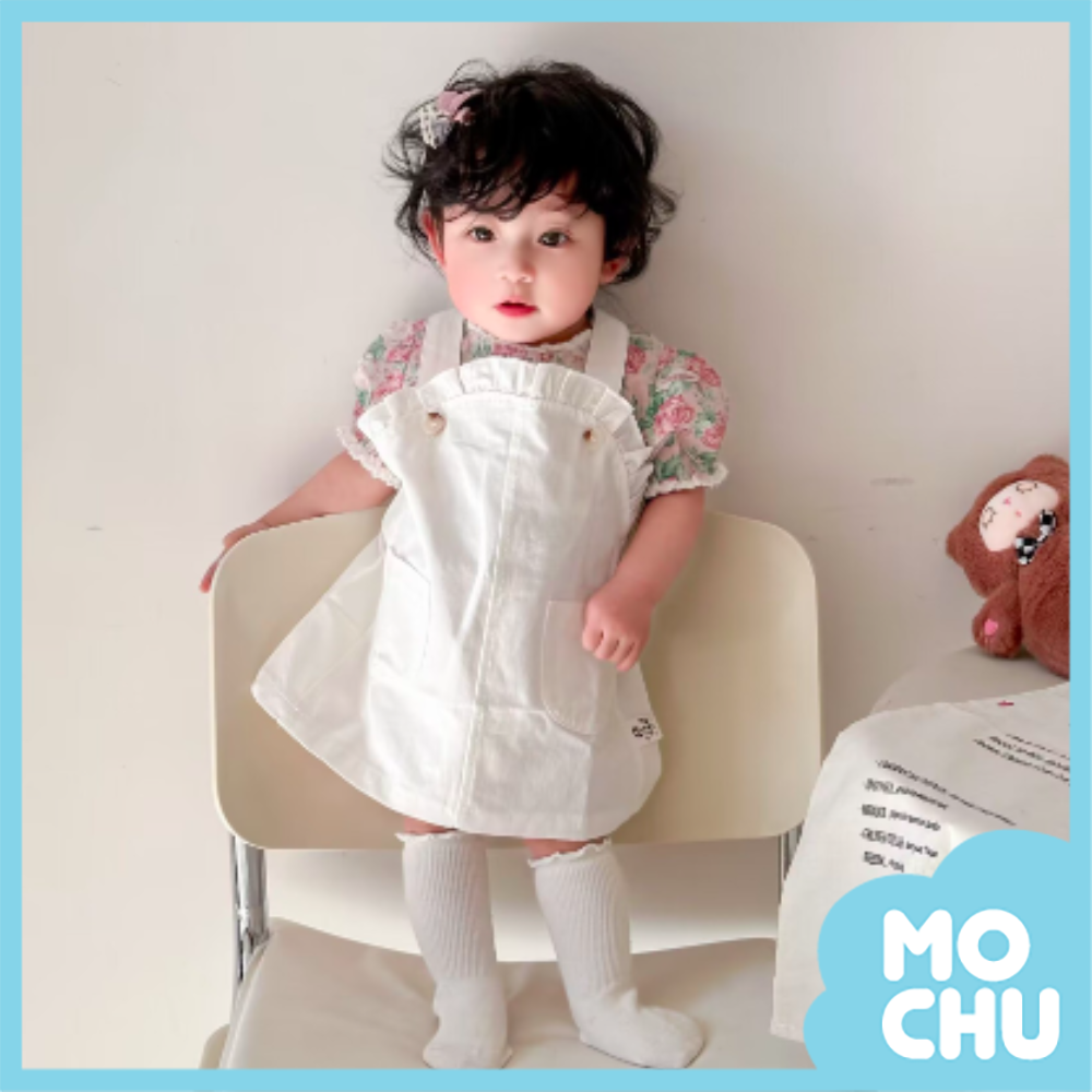 (80cm現貨)荷葉邊雙口袋背帶裙