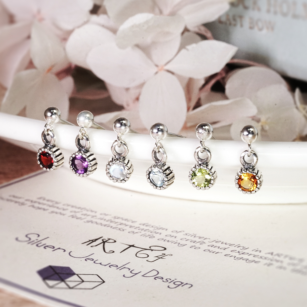 誕生石 純銀耳環 銀珠設計 天然石系列 生日石 女生耳環 生日禮物