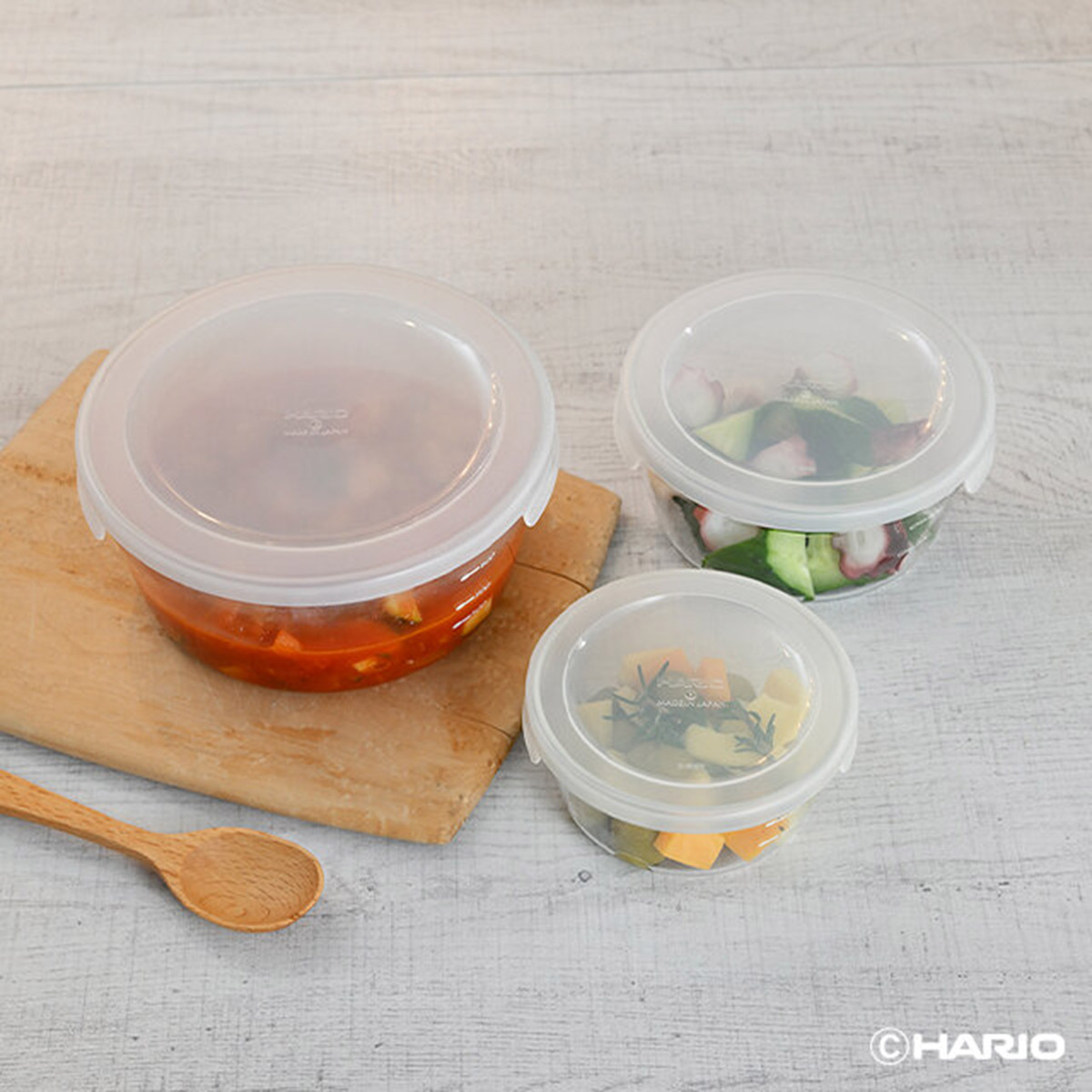 日本HARIO 3件裝 圓形微波爐盒 -MST-3018OW