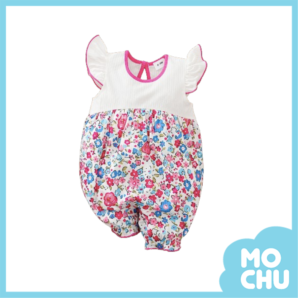 碎花拼接飛袖連身衣