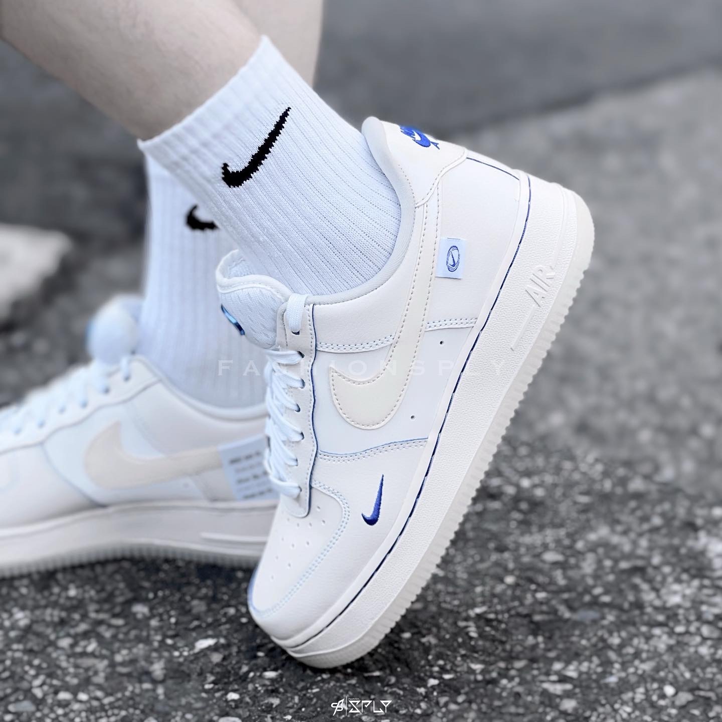 Nike Air Force 1 White Blue 藍白 標籤 拼接 FB1839-111
