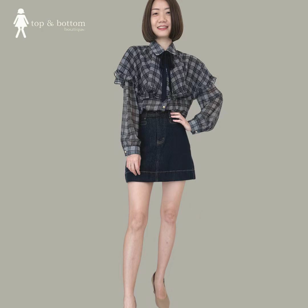 KOREA FRILLS CHIFFON CHECKED BLOUSE