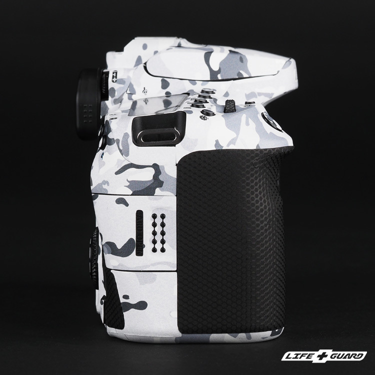 Canon EOS 90D 貼膜質感特寫，LIFE+GUARD 設計風格