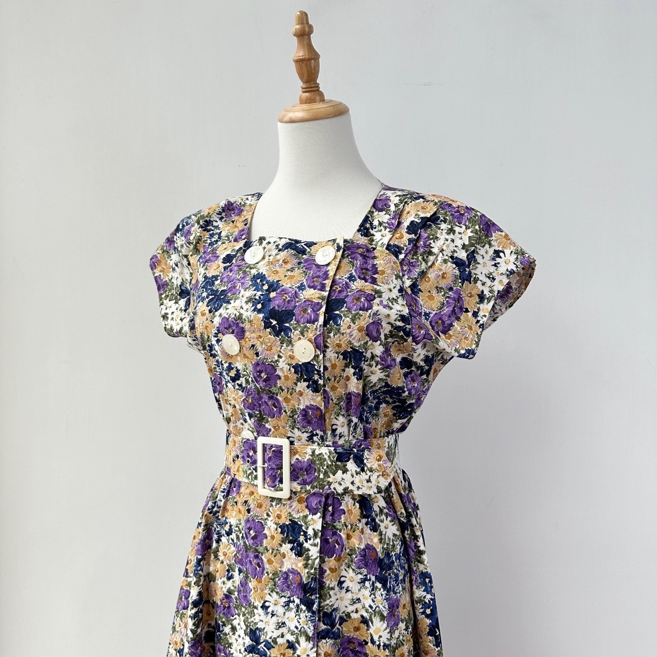 日本製紫色綿質大花古著連身裙