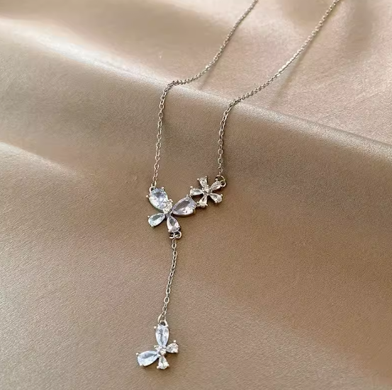 Exquisite Cubic Zirconia Butterfly Tassel Necklace