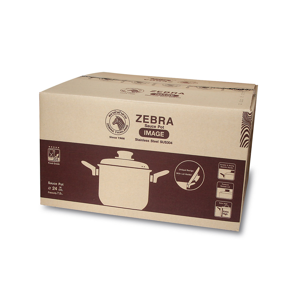 泰國斑馬牌IMAGE 24cm 7.5L不銹鋼雙柄湯煲 -160-3-94