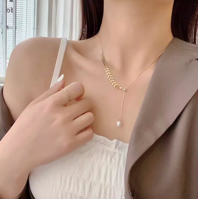 Elegant Golden Wheat Pearl Dainty Necklace