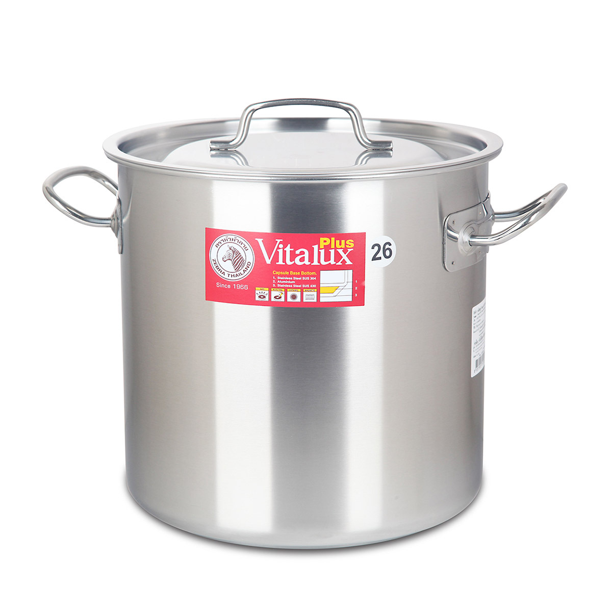 泰國斑馬牌 Vitalux Plus  26cm 13.5L 不銹鋼(1mm厚)高身雙耳湯煲 -171-2-26
