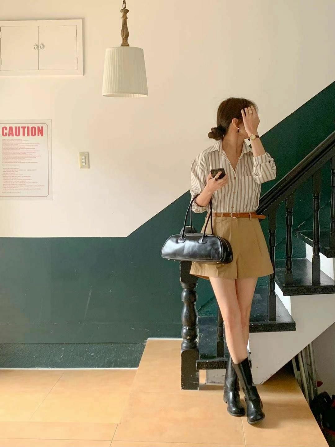 直間單口袋恤衫(杏色)