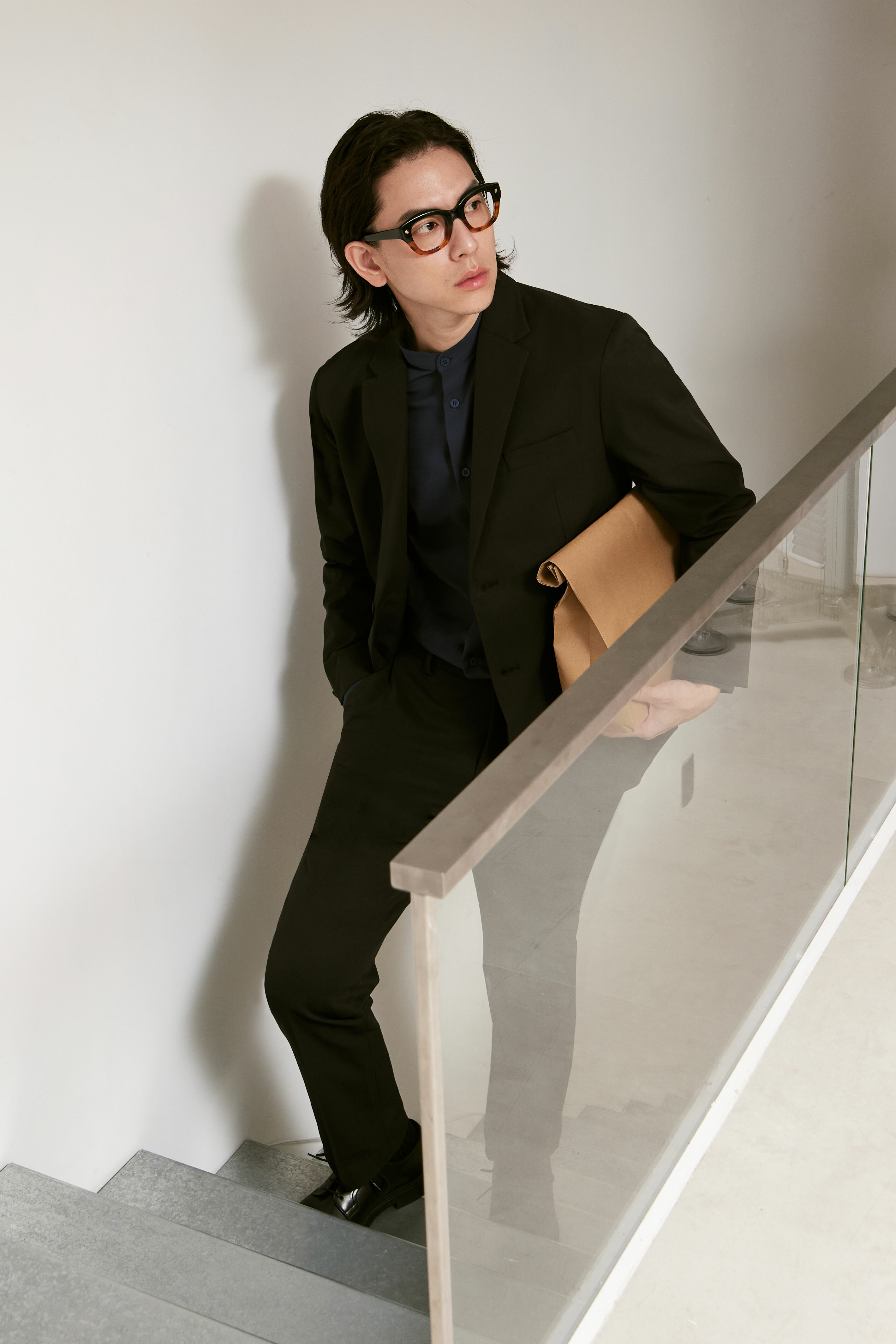 INFINITY 立領長袖襯衫 男（深海藍）