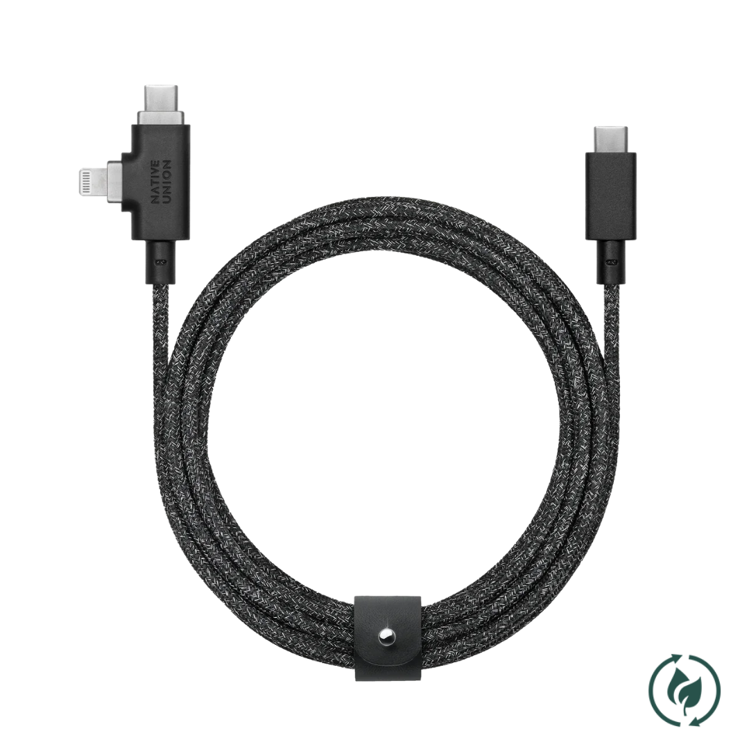 二合一 2.4公尺快充充電線-宇宙黑[C-C+L]