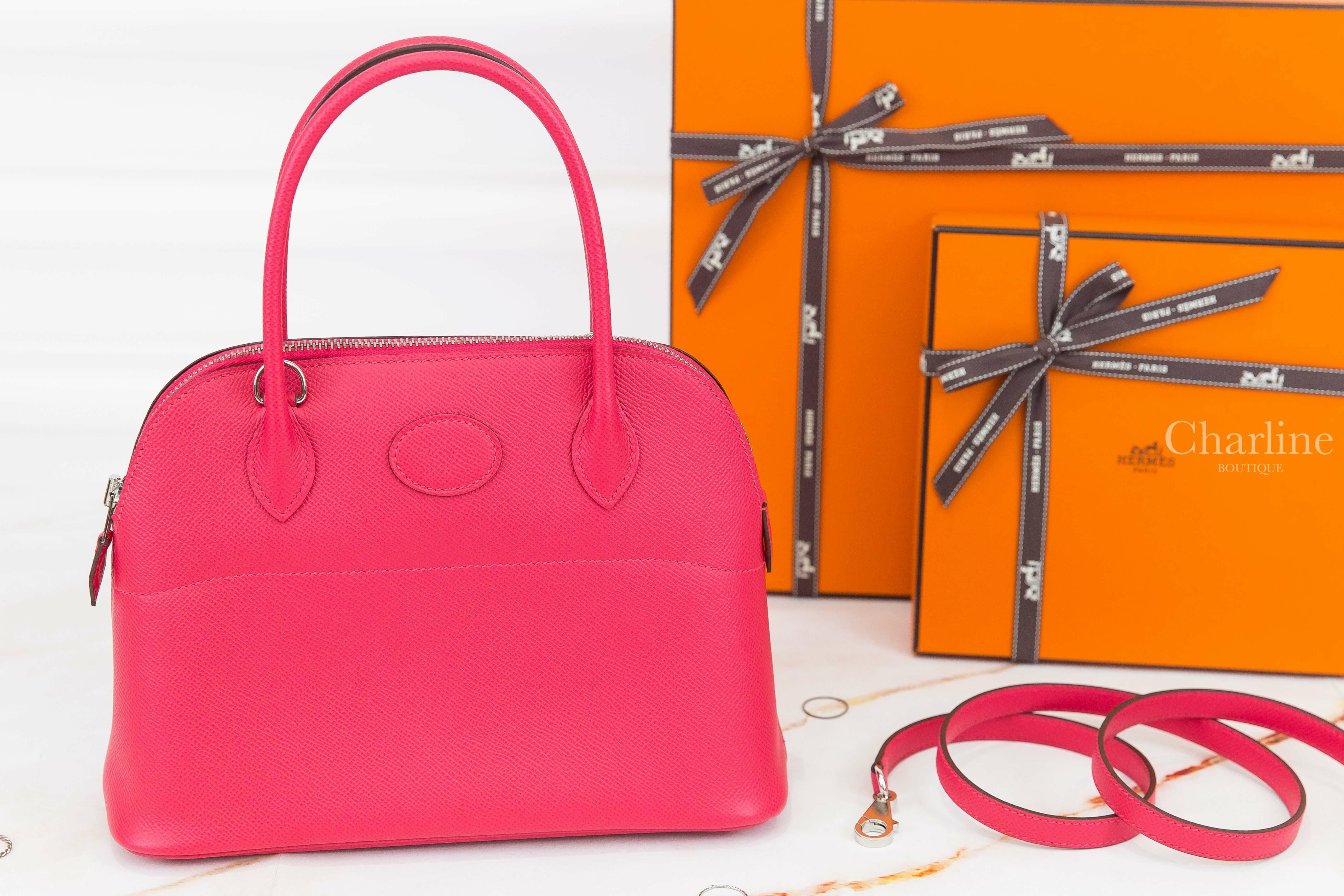 Hermès Bolide 27cm I6 Rose Extreme Veau Epsom 玫瑰桃粉色銀釦手提肩背包