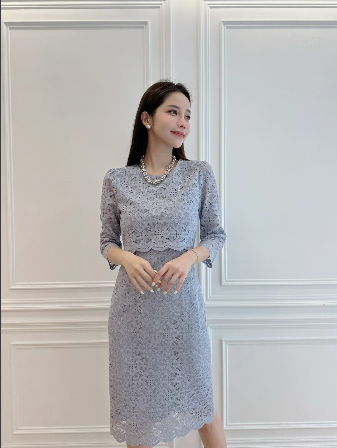 七分袖雙層蕾絲洋裝