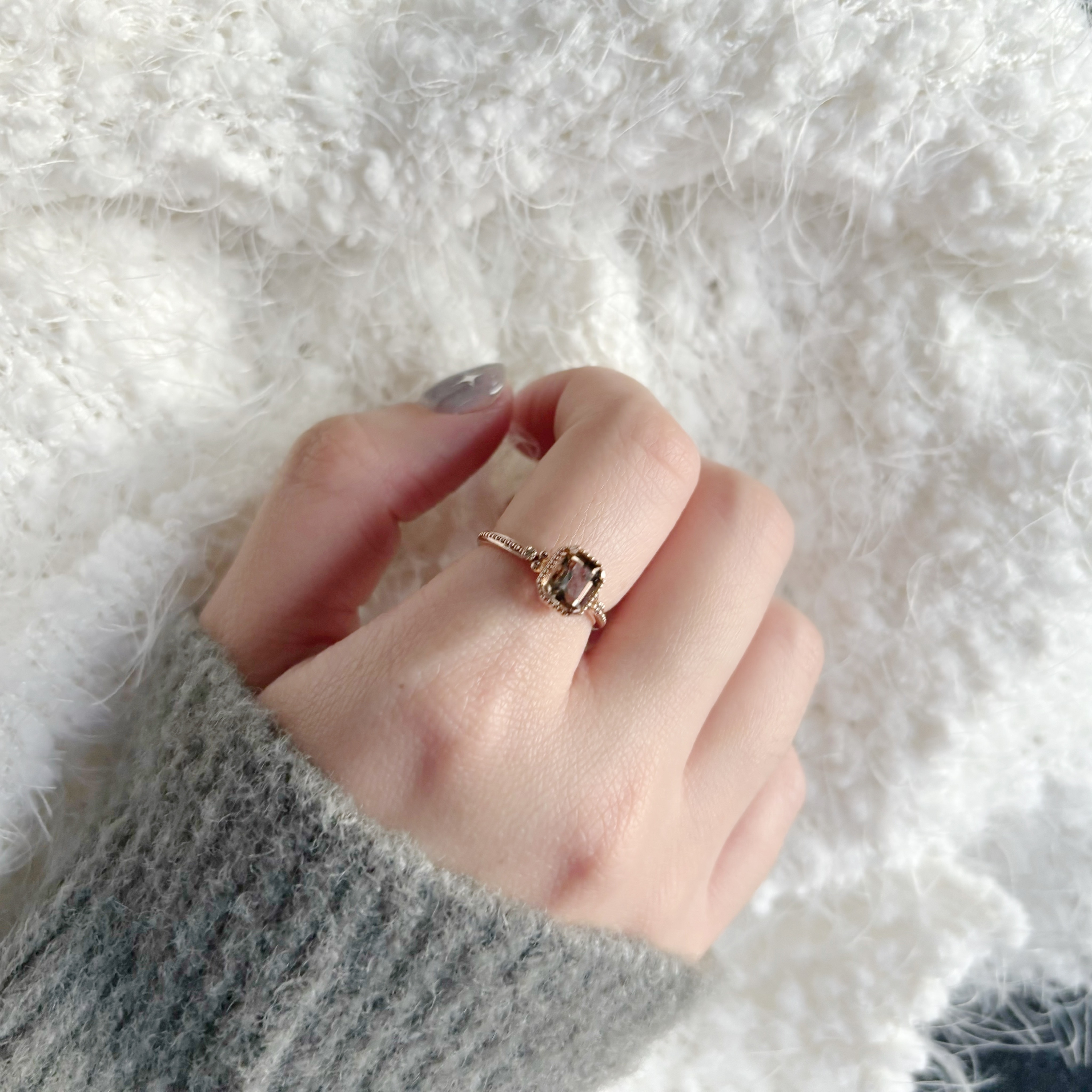 14k ionic茶晶真鑽戒指