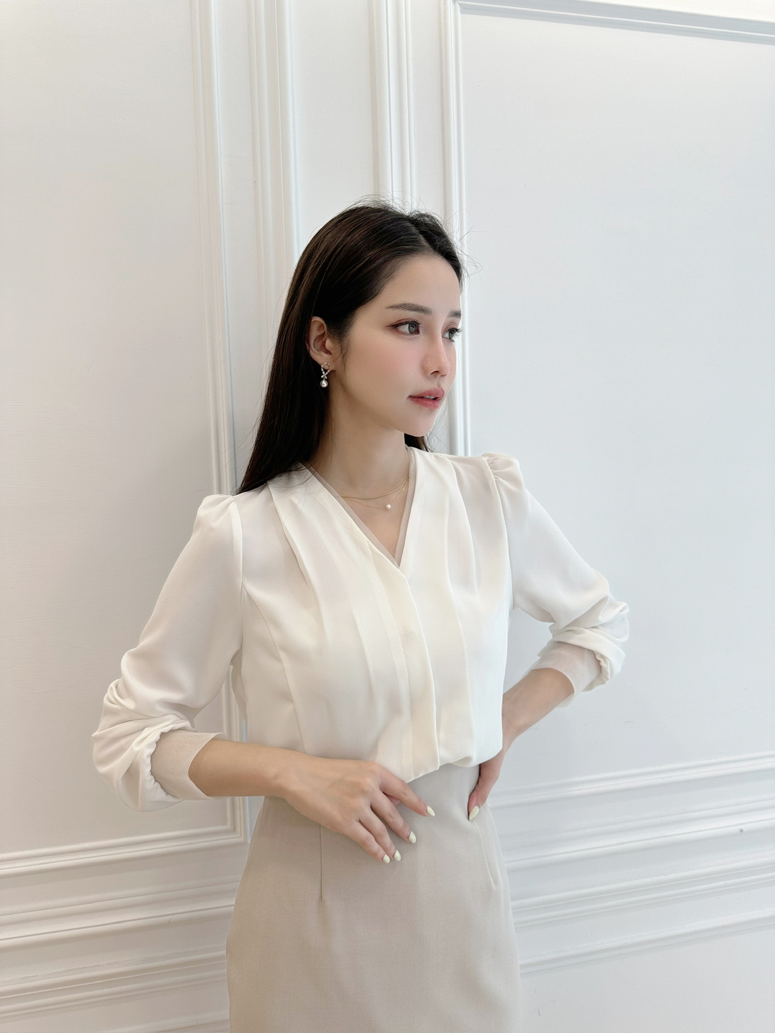 (JS)絕美領透紗襯衫