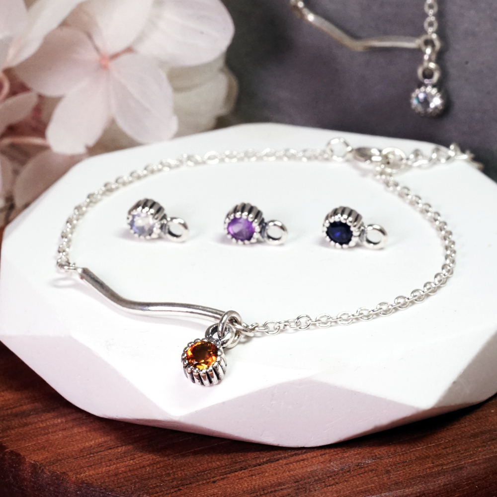 誕生石 純銀手鍊 水波設計 天然石系列 生日石 女生手鍊 生日禮物