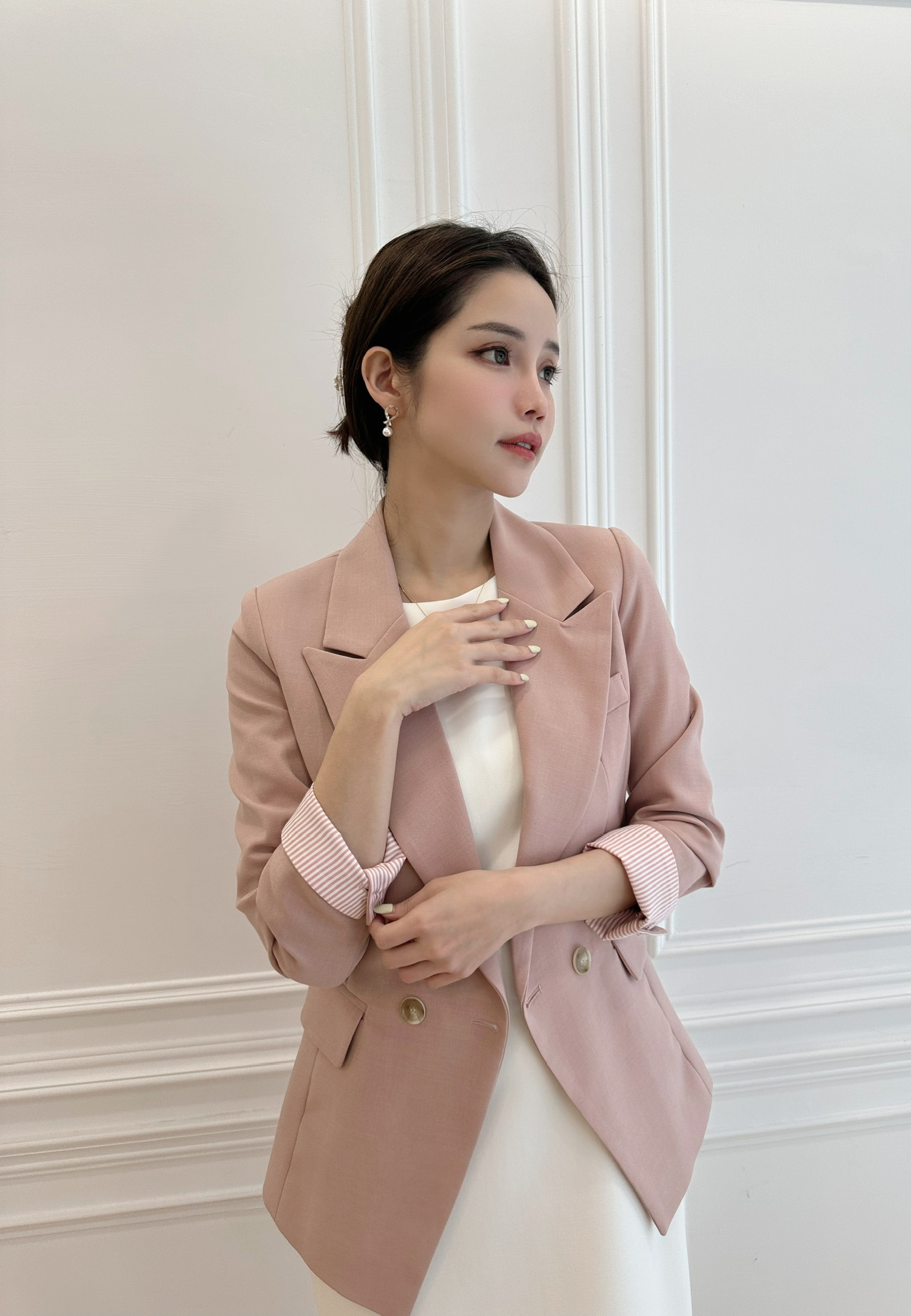 袖條紋暈染釦西裝外套