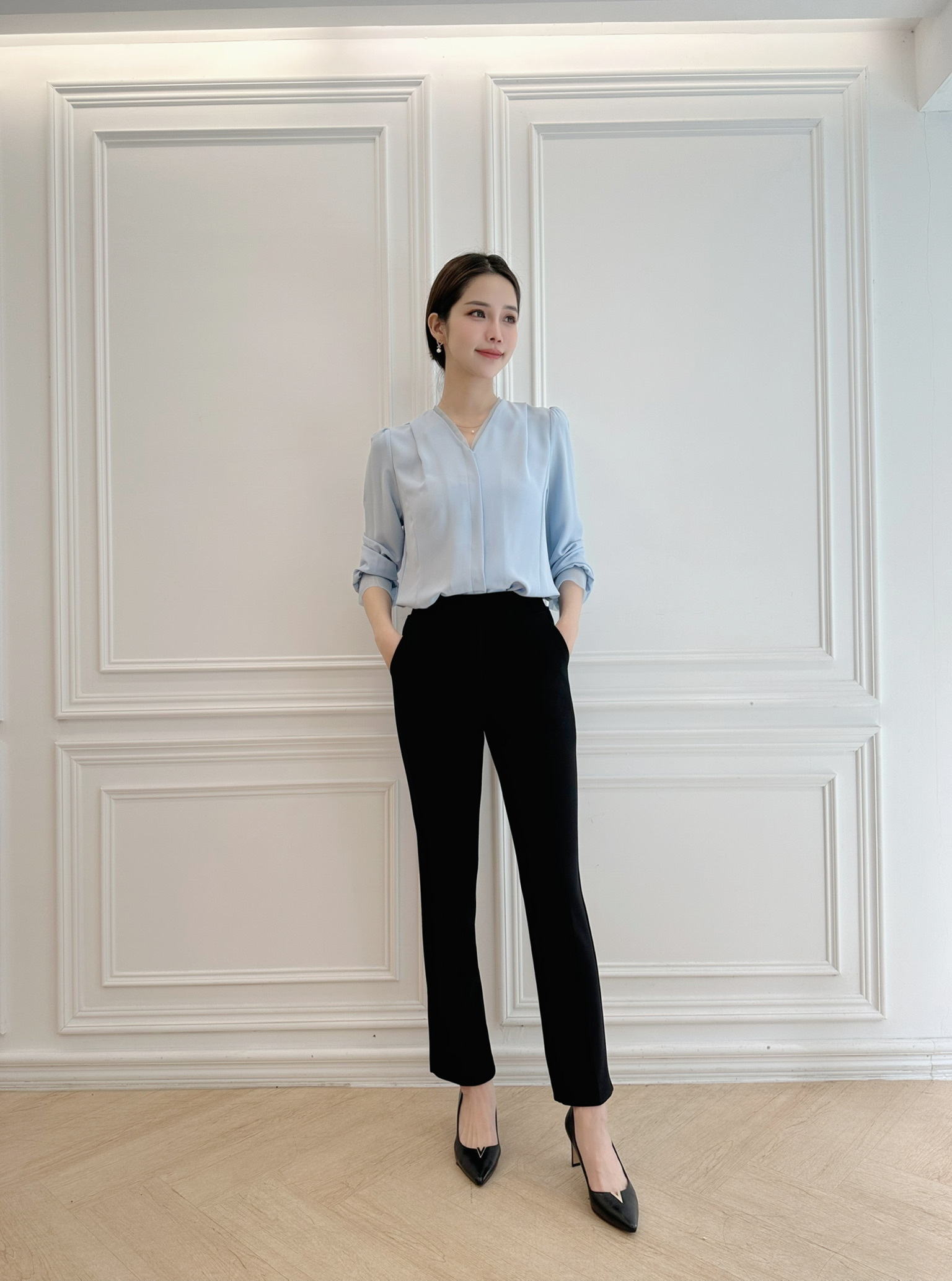 彈性修身窄腳西褲