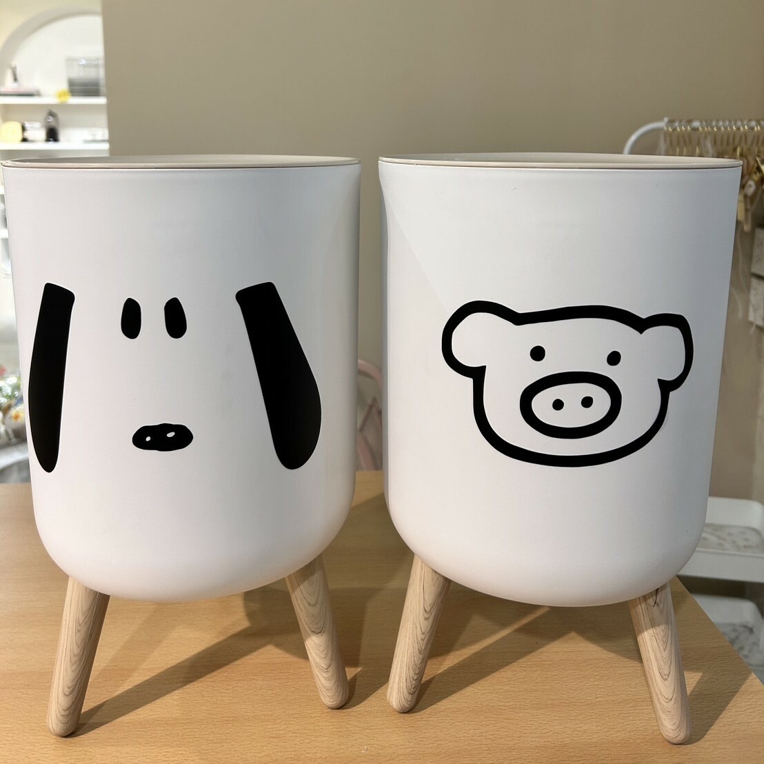 《3862》木質可愛彈簧高款垃圾桶