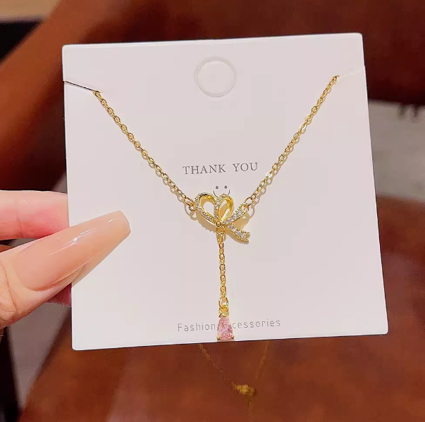 Chic Bow Tassel Y Necklace