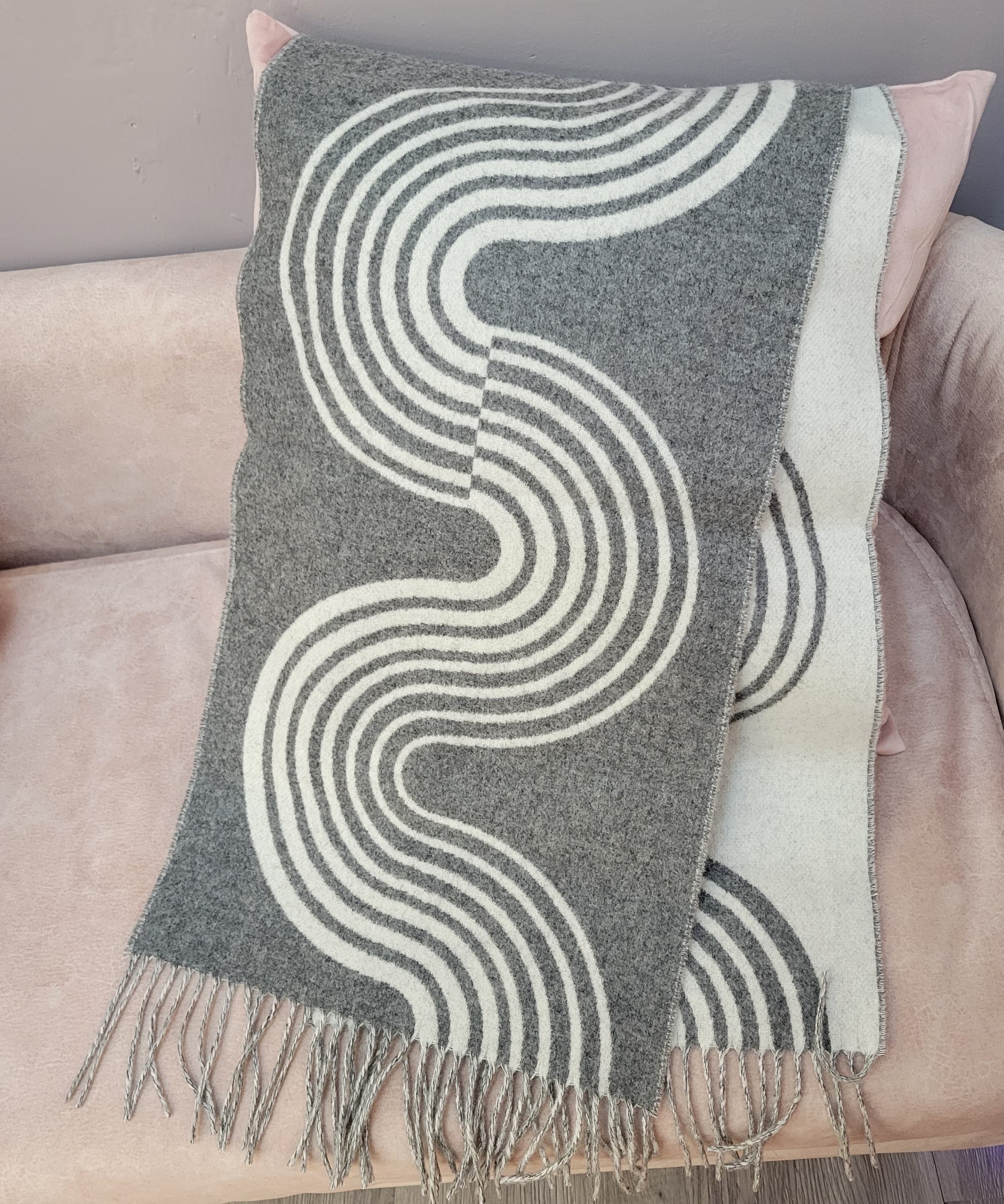 HERMES Casaque Vague muffler GRIS/BLANC 頸巾 圍巾