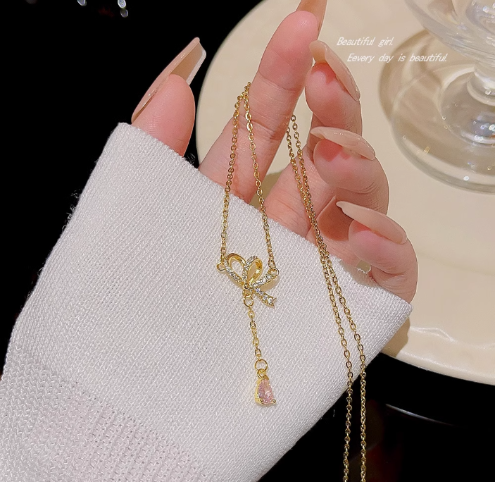 Chic Bow Tassel Y Necklace