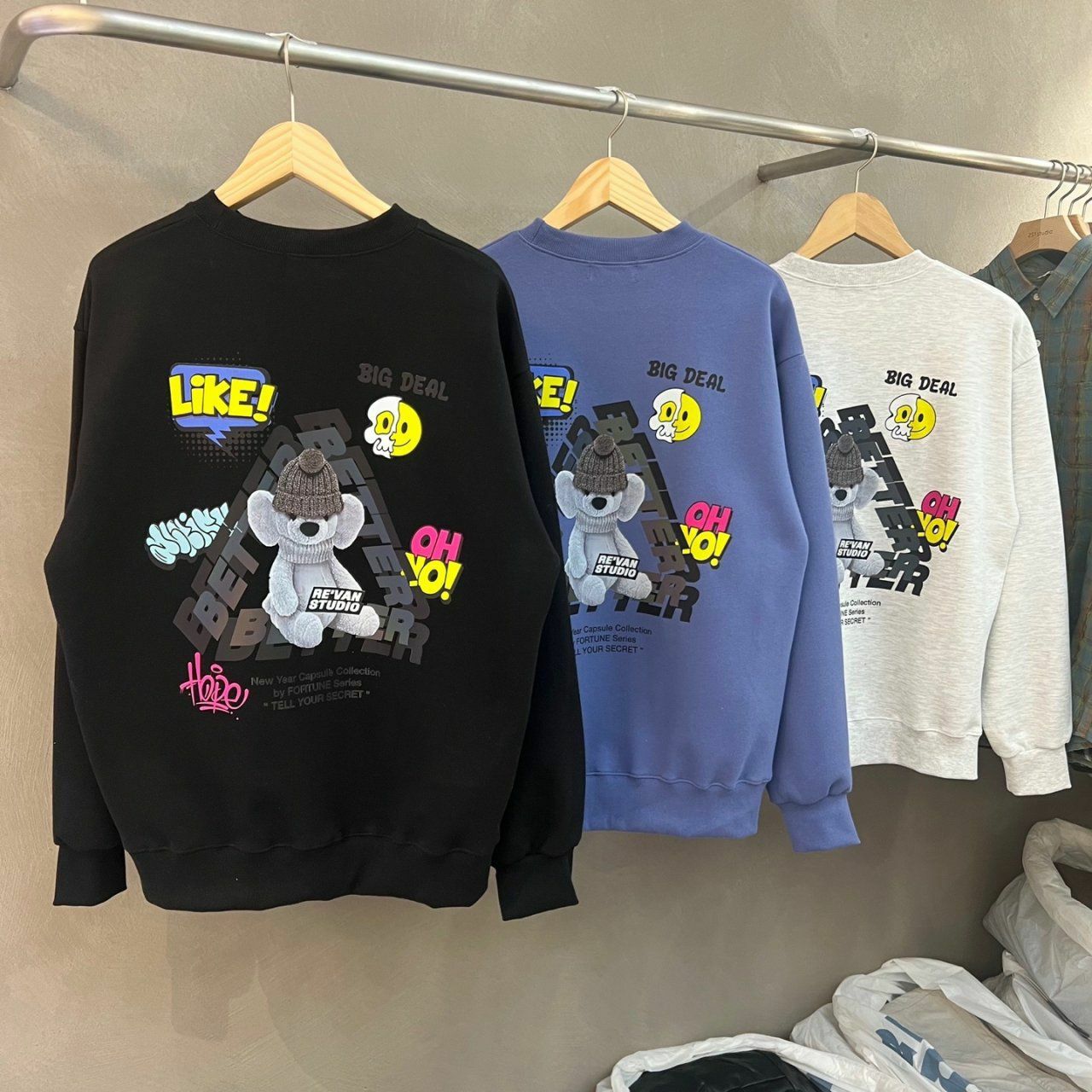 3M反光樹熊圖案英文字衛衣 BARON-061T