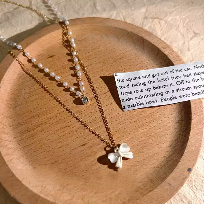 Chic Bow Cat's Eye Double Layer Necklace