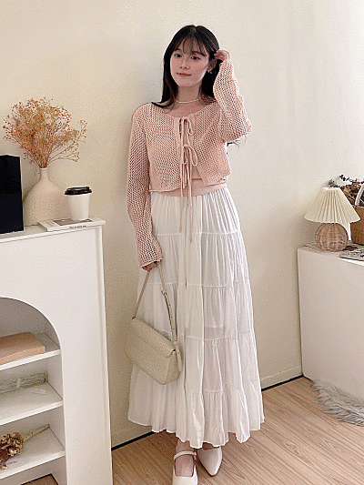 浪漫感鬆緊腰蛋糕長裙