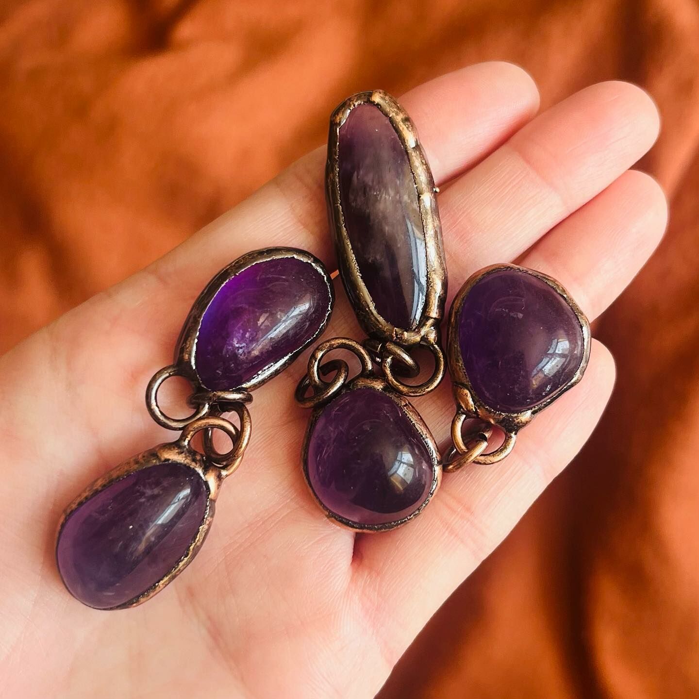 [原石] 烏拉圭紫晶 黃銅項鍊吊墜