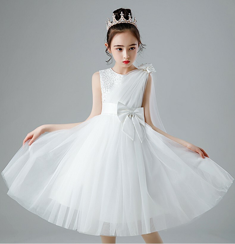 現貨 170cm 緞面蝴蝶結單肩花朵小禮服 3色 110-170cm #103